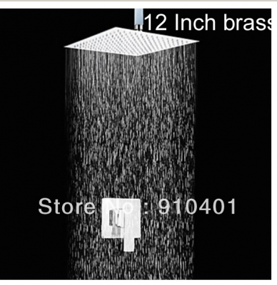 Wholesale And Retail Promotion Chrome Brass 12" Square Rain Shower Faucet Set W/ Shower Valve Mixer Tap Shower
