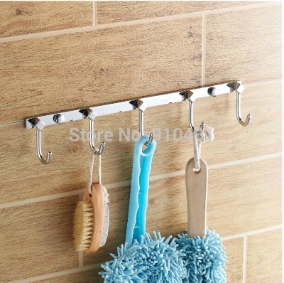 Wholesale And Retail Promotion Chrome Brass Bathroom Hook & Hangers For Clothes Towel Hat 5 Pegs