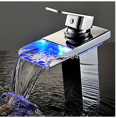Wholesale And Retail Promotion Chrome Brass Bathroom Waterfall LED Basin Faucet Single Handle Sink Mixer Tap [LED Faucet-3221|]