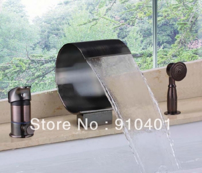 Wholesale And Retail Promotion Classic Oil Rubbed Bronze Bathtub Faucet Deck Mounted Mixer Tap With Hand Shower [3 PCS Tub Faucet-5|]