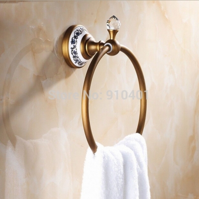 Wholesale And Retail Promotion Crystal Bathroom Towel Rack Holder Antique Brass Ceramic Base Towel Ring Holder [Towel bar ring shelf-4866|]
