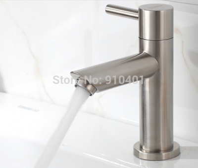 Wholesale And Retail Promotion Deck Mounted Brushed Nickel Bathroom Basin Faucet Single Handle Cold Water Tap [Brushed Nickel Faucet-774|]