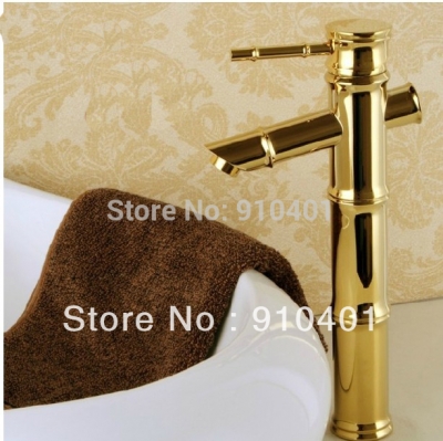 Wholesale And Retail Promotion Deck Mounted Golden Finish Brass Bamboo Bathroom Basin Faucet Single Handle Tap