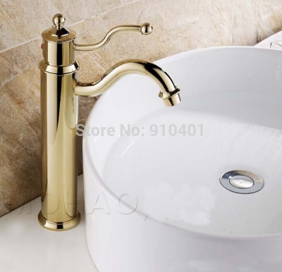 Wholesale And Retail Promotion Euro Tall Golden Brass Bathroom Basin Faucet Single Handle Vanity Sink Mixer Tap