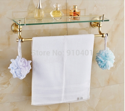 Wholesale And Retail Promotion Golden Brass Wall Mounted Bathroom Shower Caddy Cosmetic Storage Shelf Towel Bar