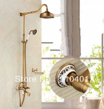 Wholesale And Retail Promotion Luxury Antique Brass Wall Mounted Shower Set 8" Rain Shower Head Tub Mixer Tap [Antique Brass Shower-547|]