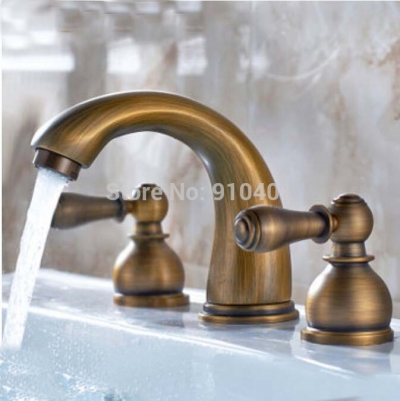 Wholesale And Retail Promotion Luxury Antique Brass Widespread Bathroom Basin Faucet 8" Vanity Sink Mixer Tap
