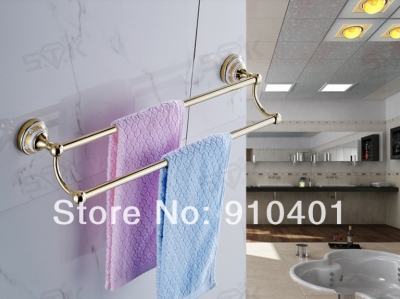Wholesale And Retail Promotion Luxury Fashion Bathroom Golden Brass Dual Towel Rack Holder Ceramic Towel Bar