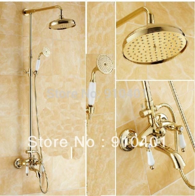 Wholesale And Retail Promotion Luxury Gold Brass Shower Faucet Set Dual Ceramic Handles Tub Mixer Hand Shower
