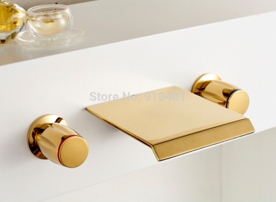 Wholesale And Retail Promotion Luxury Golden Ti-PVD Bathroom Waterfall Basin Faucet Dual Handles Sink Mixer Tap [Golden Faucet-2888|]