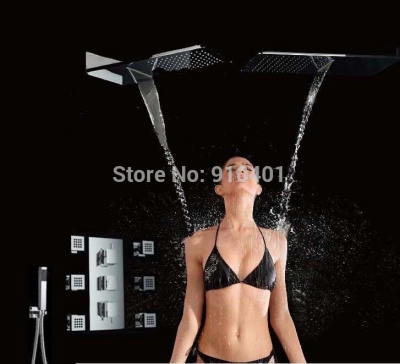 Wholesale And Retail Promotion Luxury Thermostatic Waterfall Rain Ultrathin Shower Head Massage Jets Sprayer [Chrome Shower-2005|]