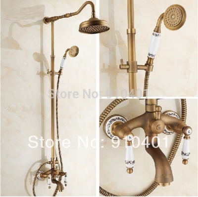 Wholesale And Retail Promotion Luxury Wall Mount Rain Shower Faucet Set Ceramic Base Tub Mixer Tap Hand Shower [Antique Brass Shower-565|]