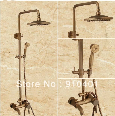 Wholesale And Retail Promotion Luxury Wall Mounted Bathroom Rain Shower Faucet Set Antique Brass Tub Mixer Tap [Antique Brass Shower-493|]