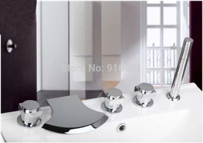 Wholesale And Retail Promotion Modern Chrome Brass Bathroom Tub Faucet Square Handles Sink Mixer Tap Hand Unit [5 PCS Tub Faucet-210|]