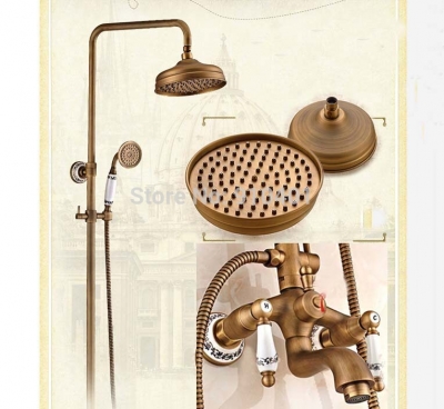 Wholesale And Retail Promotion NEW Antique Brass Rain Shower Faucet Ceramic Handles Tub Mixer Tap Hand Shower [Antique Brass Shower-510|]
