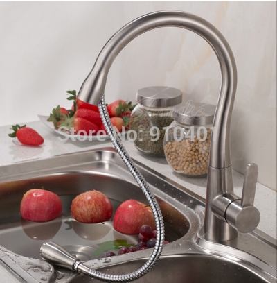 Wholesale And Retail Promotion NEW Brushed Nickel Kitchen Faucet Pull Out Vessel Sink Mixer Tap Single Handle [Brushed Nickel Faucet-745|]