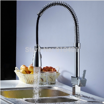 Wholesale And Retail Promotion NEW Chrome Brass Kitchen Faucet Deck Mounted Swivel Spout Vessel Sink Mixer Tap [Chrome Faucet-1065|]