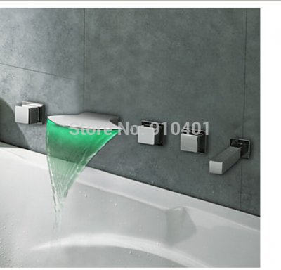 Wholesale And Retail Promotion NEW LED Color Changing Waterfall Bathroom Tub Faucet Widespread Sink Mixer Tap