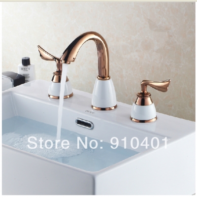 Wholesale And Retail Promotion NEW Modern Widespread Bathroom Basin Faucet Dual Handles Vanity Sink Mixer Tap [Golden Faucet-2760|]