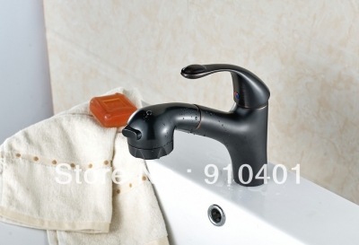 Wholesale And Retail Promotion NEW Oil Rubbed Bronze Pull Out Bathroom Basin Faucet Dual Spout Sink Mixer Tap