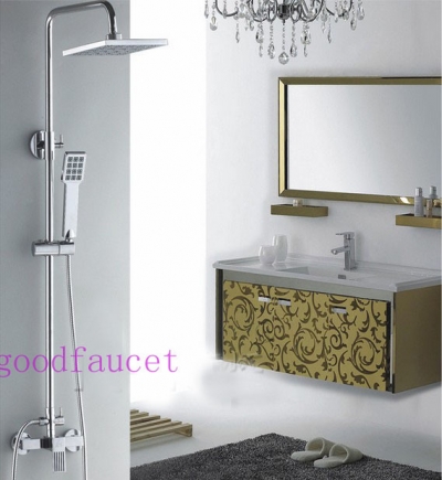 Wholesale And Retail Promotion NEW Polished Chrome Brass Bath Shower Mixer Tap Set 8" Square Shower Head Faucet [Chrome Shower-2544|]