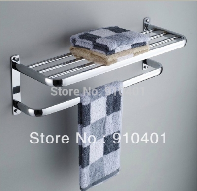 Wholesale And Retail Promotion NEW Wall Mounted Chrome Brass Towel Shelf With towel Bar Bath Towel Rack Holder