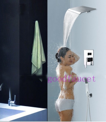 Wholesale And Retail Promotion NEW Wall Mounted Rainfall Bathroom Shower Faucet W/ Hand Shower Mixer Tap Chrome