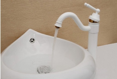 Wholesale And Retail Promotion NEW White Color Bathroom Basin Faucet Single Handle Swivel Spout Sink Mixer Tap