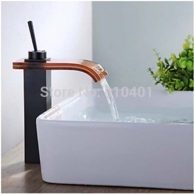 Wholesale And Retail Promotion Oil Rubbed Bronze Bathroom Faucet Waterfall Glass Spout Vanity Sink Mixer Tap [Oil Rubbed Bronze Faucet-3791|]