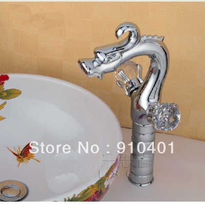 Wholesale And Retail Promotion Polished Chrome Brass Bathroom Animal Dragon Faucet Dual Handles Sink Mixer Tap [Chrome Faucet-1278|]