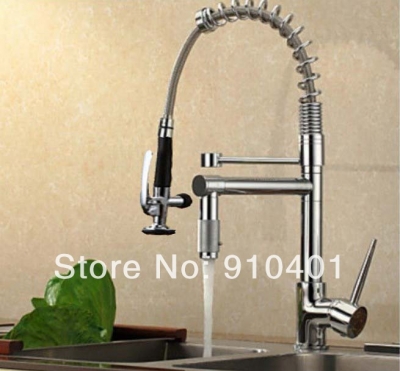 Wholesale And Retail Promotion Polished Chrome Brass Kitchen Faucet Dual Spouts Swivel Sparyer Sink Mixer Tap [Chrome Faucet-1043|]