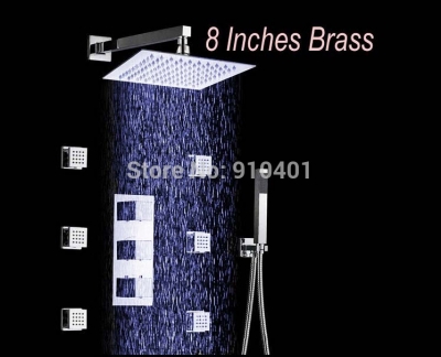 Wholesale And Retail Promotion Thermostatic Bathroom 8" LED Rain Shower Faucet Massage Jets Sprayer Hand Shower