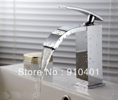 Wholesale And Retail Promotion Waterfall Brass Bathroom Sink Basin Mixer Tap Single Handle Faucet Chrome Finish [Chrome Faucet-1545|]