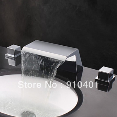 Wholesale And Retail Promotion Widespread Chrome Waterfall Bathroom Basin Faucet Vanity Sink Mixer Tap 2 Handle