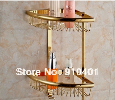 Wholesale Promotion NEW Golden Stainless Steel Wall Mounted Two Tiers Bathroom Shelf Triangle Shelf [Storage Holders & Racks-4312|]