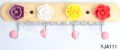 new design wood four hooks with colored ceramic flowers and knobs ball coat rack clothes hanger towel hook wholesale YJ4111
