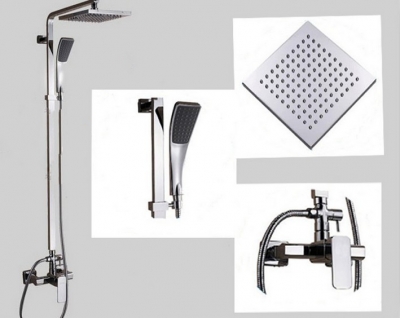 wholesale and retail Promotion New Exposed Wall Mount Square Rain Shower Faucet w/Handheld Shower Mixer Tap [Chrome Shower-1841|]
