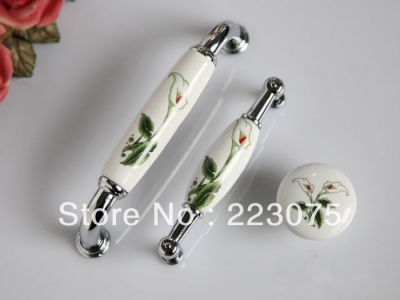 -calla flowers CC:96MM w screw European villager style ceramic drawer cabinets pull handle door knobs 10pcs/lot