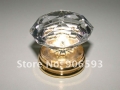 50PCS/LOT FREE SHIPPING 35MM CLEAR CRYSTAL KNOB ON A GOLD BRASS BASE