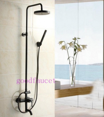 Contemporary Oil Rubbed Bronze Wall Mounted Rainfall Shower Faucet Set W/ Tub Faucet Mixer Tap Wall Mount Spray [Oil Rubbed Bronze Shower-3894|]