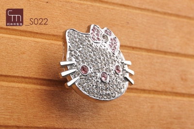 Free Shipping Hello Kitty cabinet Knobs crystal single Hole girl bedroom cupborad knob [KidsHandles-663|]