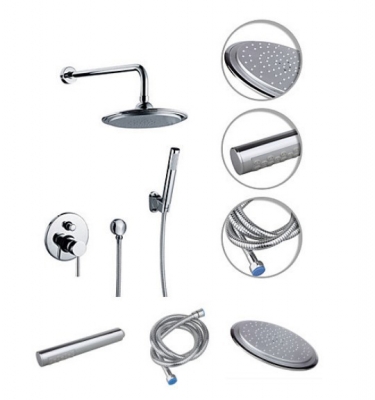 Luxury Modern Bathroom Rainfall shower set faucet tap 8"shower head & handheld shower sprayer chrome finish