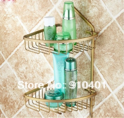 NEW Antique Brass Bathroom Vanity Shelfs Double Baskets Shelf Cosmetic Storage Holder Racks Bathroom Accessaries [Storage Holders & Racks-4417|]