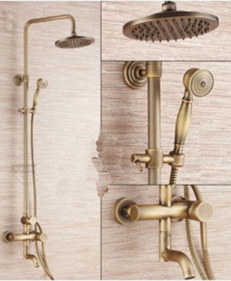 NEW Antique Brass Rain Bathroom Shower Faucet Bathtub Mixer Tap W/ Hand Shower Cheap Swivel Spout Adjust Height Single Handle