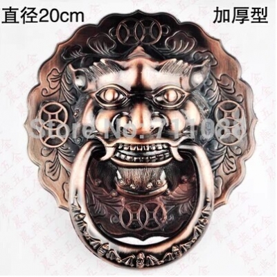 Special thicker diameter 20cm Antique lion head door knocker handle Chinese unicorn beast handle [Bronzeknob-80|]