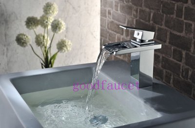 Wholesale / Retail Promotion NEW Deck Mounted Bathroom Waterfall Faucet Chrome Brass Sink Mixer Tap Single Handle [Chrome Faucet-1452|]