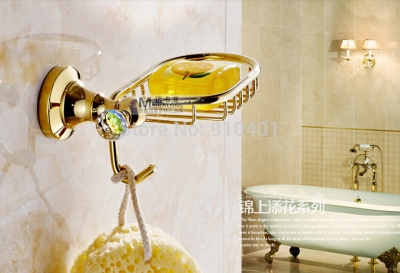 Wholesale And Retail Promotion Bathroom Golden Brass Wall Mounted Soap Dish Holder Soap Basket Crystal Hangers