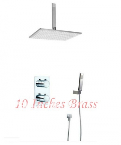 Wholesale And Retail Promotion Celling Mounted 10" Square Rain Shower Faucet Set Dual Handles With Hand Shower