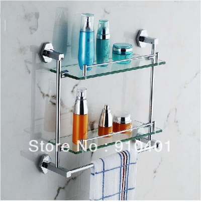 Wholesale And Retail Promotion Chrome Brass Bathroom Shelf Shower Make Up Storage Holder W/ Towel Bar Dual Tier [Storage Holders & Racks-4456|]