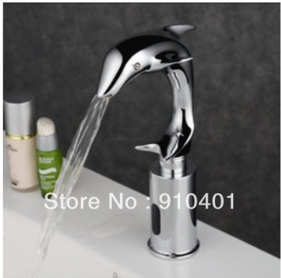 Wholesale And Retail Promotion Cute Dolphin Chrome Brass Interaction Bathroom Basin Faucet Only For Cold Water